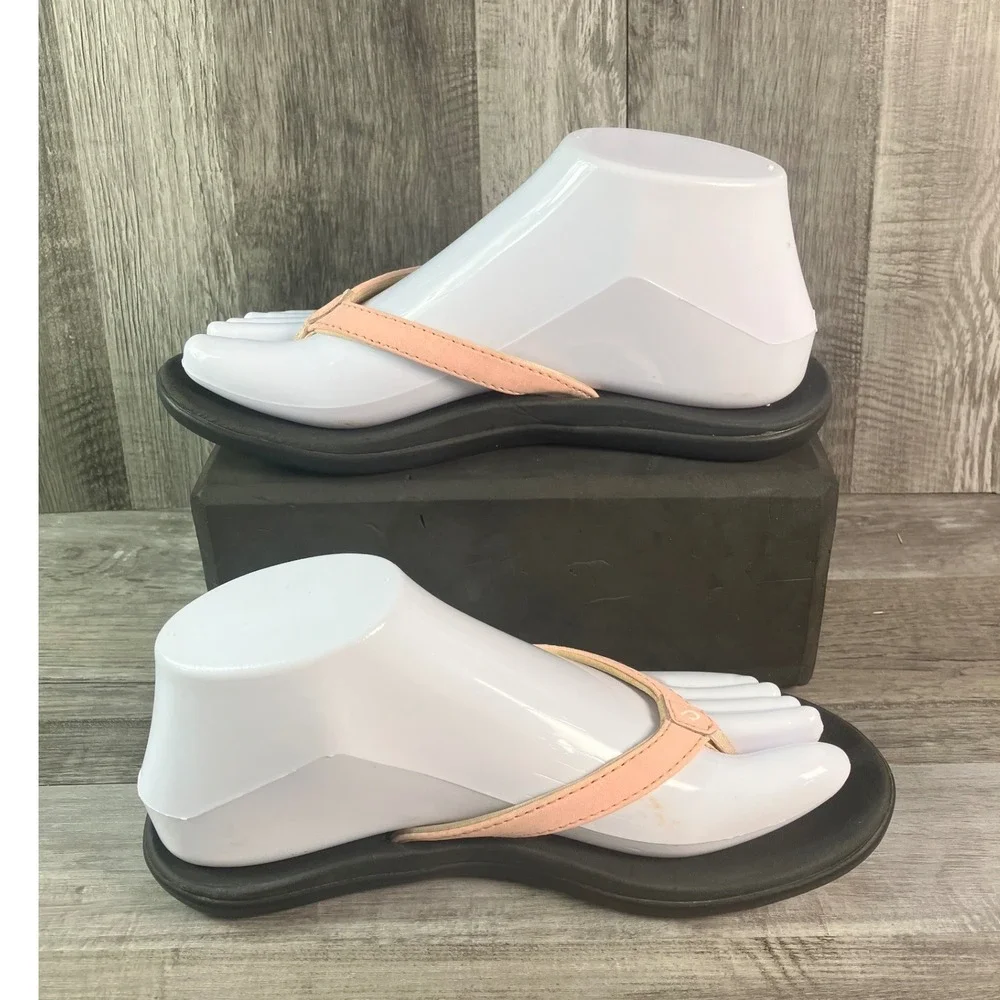 OluKai Ho'opio Girls Peach Pink Black Flip Flop Sandals 30131-8D40 US G4 EUR 36